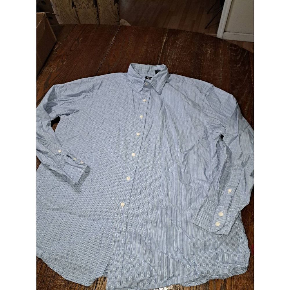 Large IZOD Blue White Long Sleeve Button Front Dress Shirt Cotton